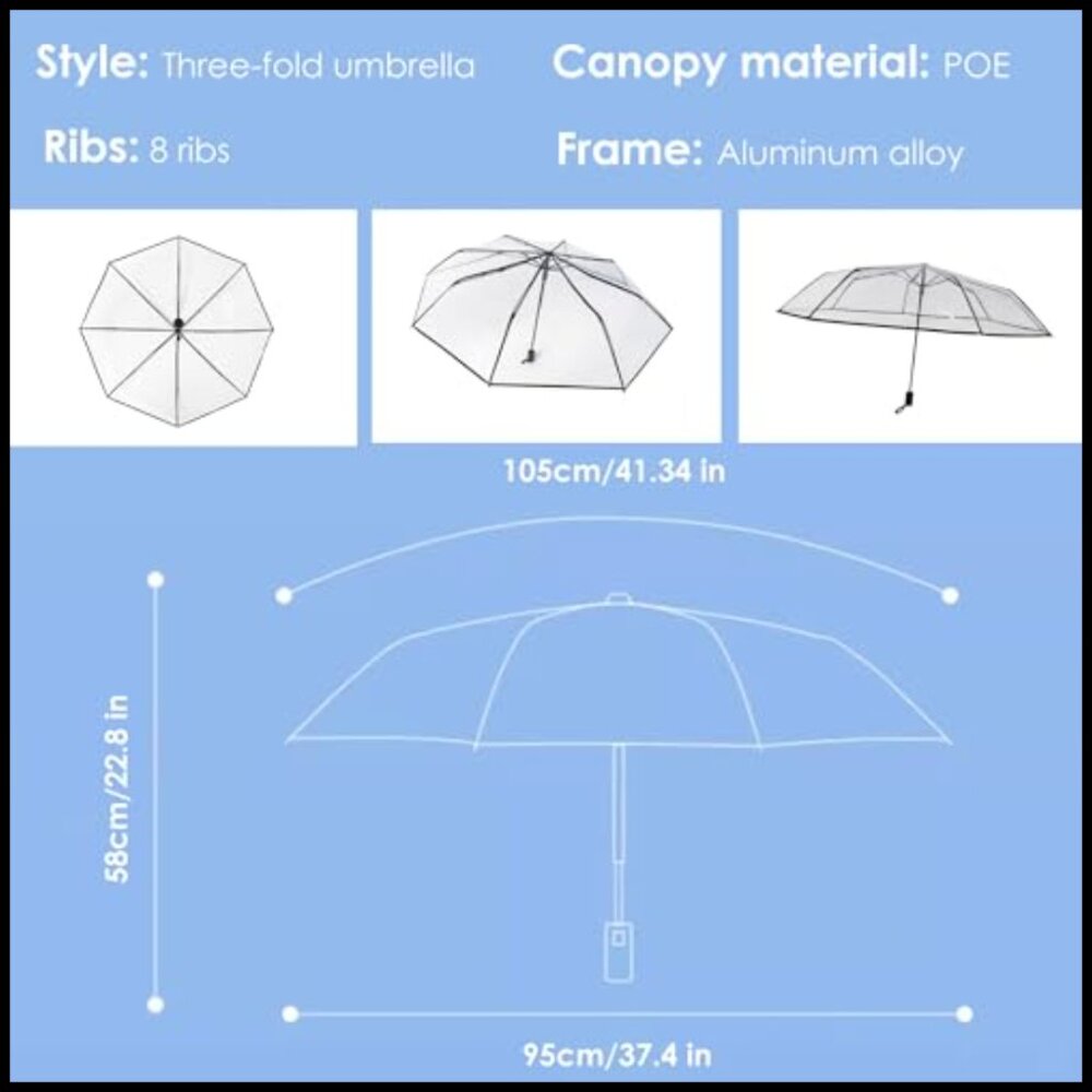 Automatic Folding Clear Umbrella Elegant Windproo… - image 6